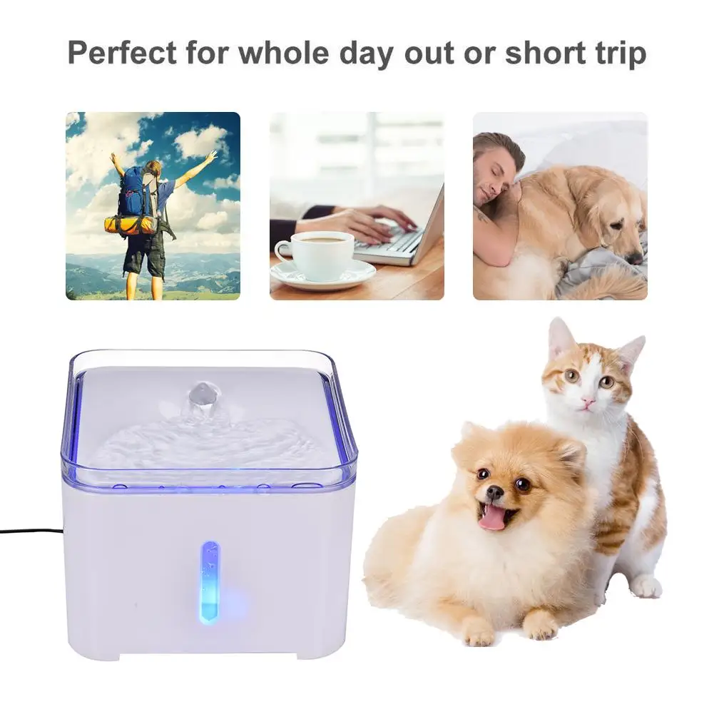 2L Automatic Smart Cat Water Feeder Fountain USB Charge Dog Water Dispenser Automatic Cycle with Filters LED No Water Tips 20E