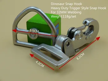 

For 32mm Webbing 2pcs Silver Strong Heavy Duty Dinosaur Trigger Style Clips Snap Hook For Big Pet Leashes Bag Luggage Straps