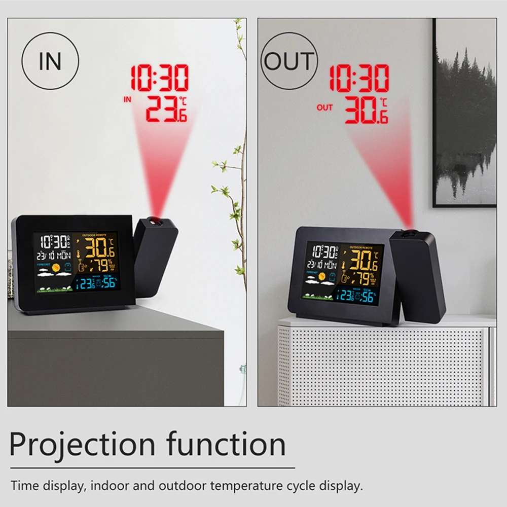  New Projection Alarm Clock Weather Station Snooze Function Colorful Back light Desk Table Led Clock - 32972245639