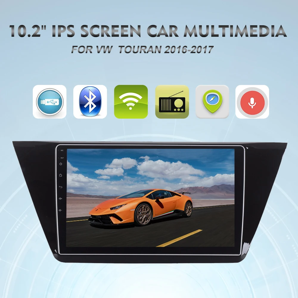 Top Android 8.0 Car Radio GPS for VW Touran 2016 2017 Multimedia 10.2" IPS Screen Auto Stereo NAVI Headunit 4G WIFI RDS Bluetooth 1