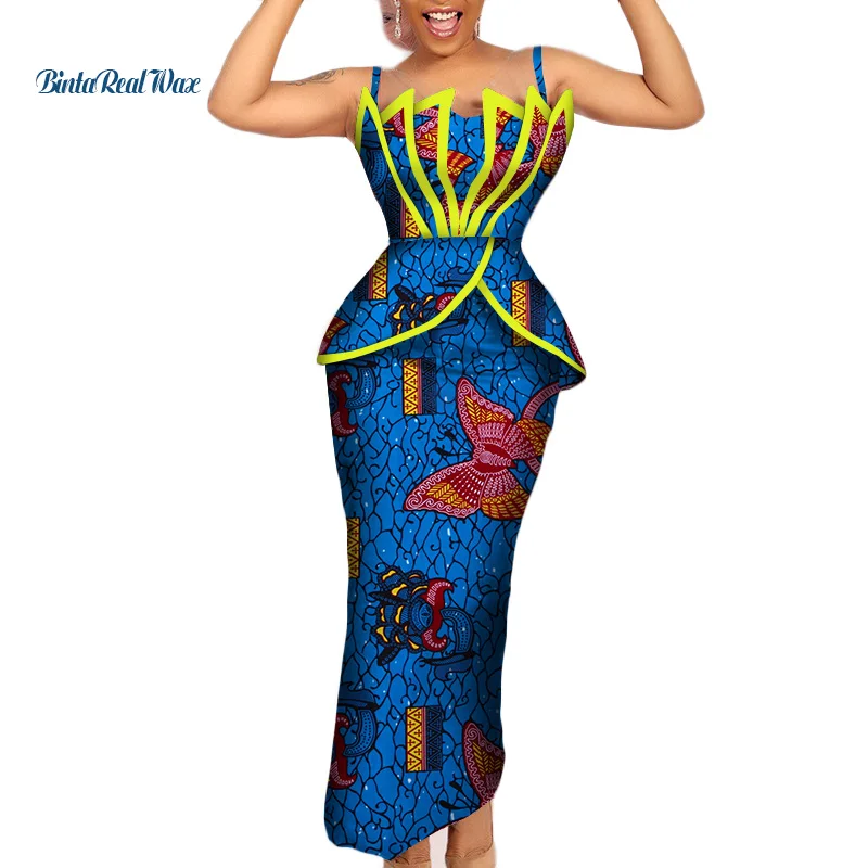 Модный Африканский принт сверло вверх и Юбки наборы для женщин Базен Riche африканская женская одежда 2 шт. юбки-карандаш комплекты WY206 - Цвет: 19
