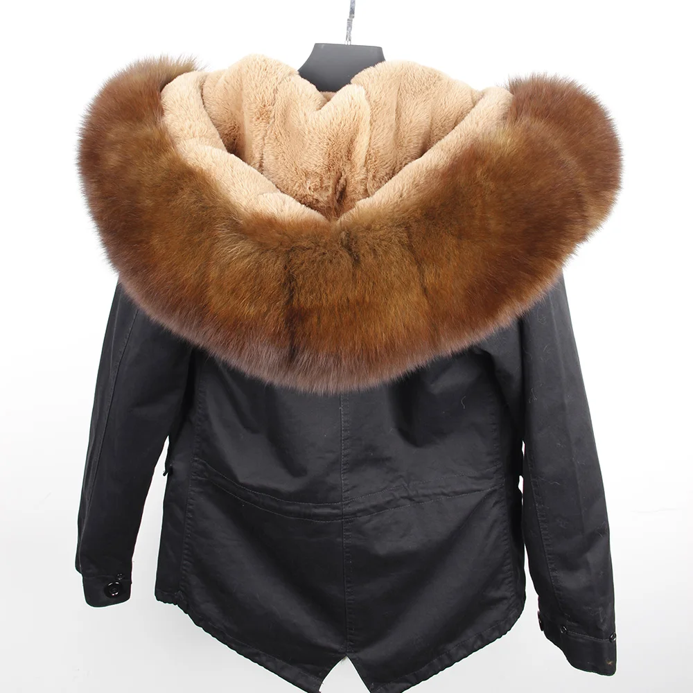 MaoMaoKong Winter Jacket Parkas Natural Real Fox Fur Collar Faux Fur Lining Women Fur Coat