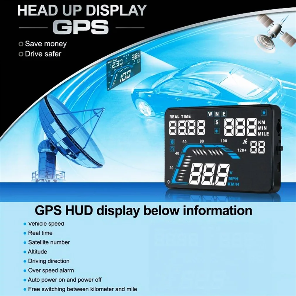Q7 5," Универсальный gps HUD Дисплей на приборной панели, монтируемый проектор для скорости передачи данных, превышения скорости, сигнализация, компас, высота