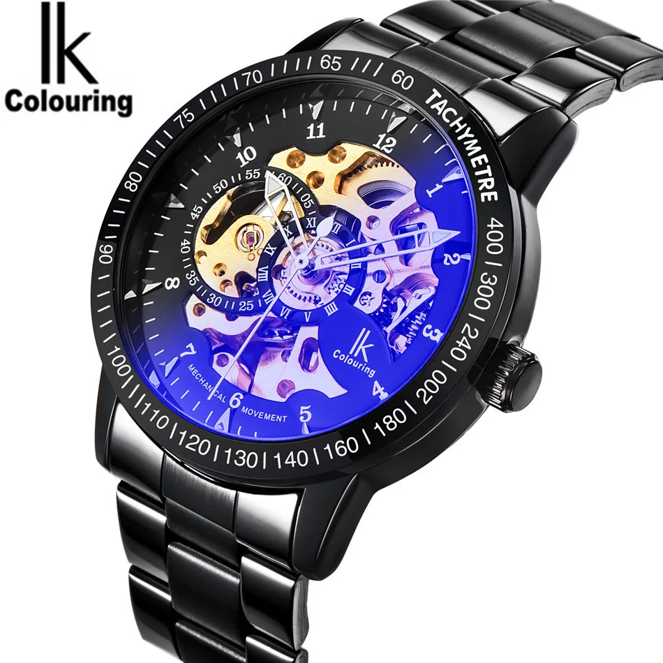 

2018 Luxury IK Coloring Casual Men's Skeleton Dial Roman Number Auto Mechanical Wristwatch with Box Free Ship