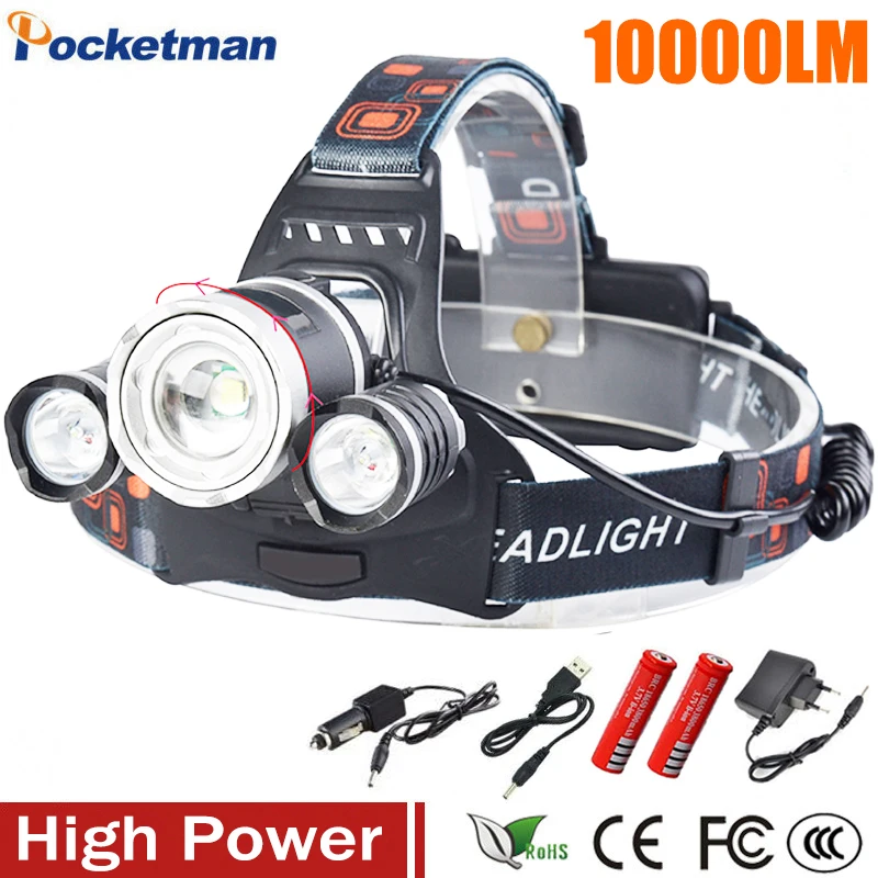 

Portable 10000LM Led lighting Head Lamp 4 Modes XM-L T6 LED Headlight Night Working Light 2x18650 Battery Headlamp Lanterna