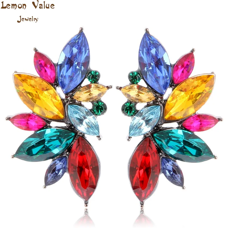 

Lemon Value Bijoux Fashion Charm Candy Color Crystal Rhinestone Long Stud Earrings Women Jewelry Femme Brincos Pendientes ZH013