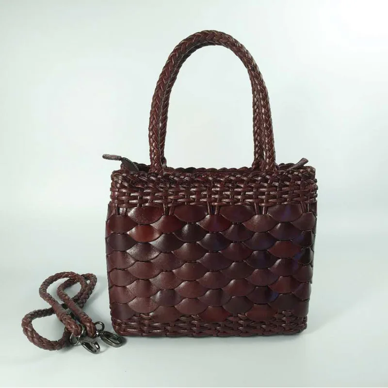 

BJYL retro high-grade hand-woven women's handbags single shoulder diagonal cross-layer cowhide leather female messenger bags