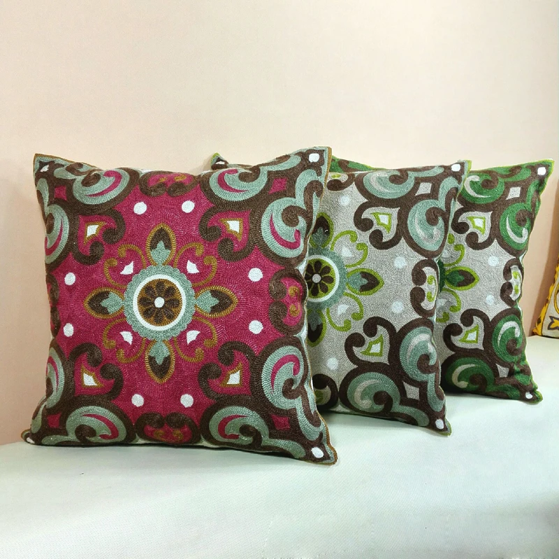 

Free Shipping 1pcs 100% Cotton European Embroidery Cushion Cover Home Decor Throw Pillows Decorative Pillow Case YANZ018