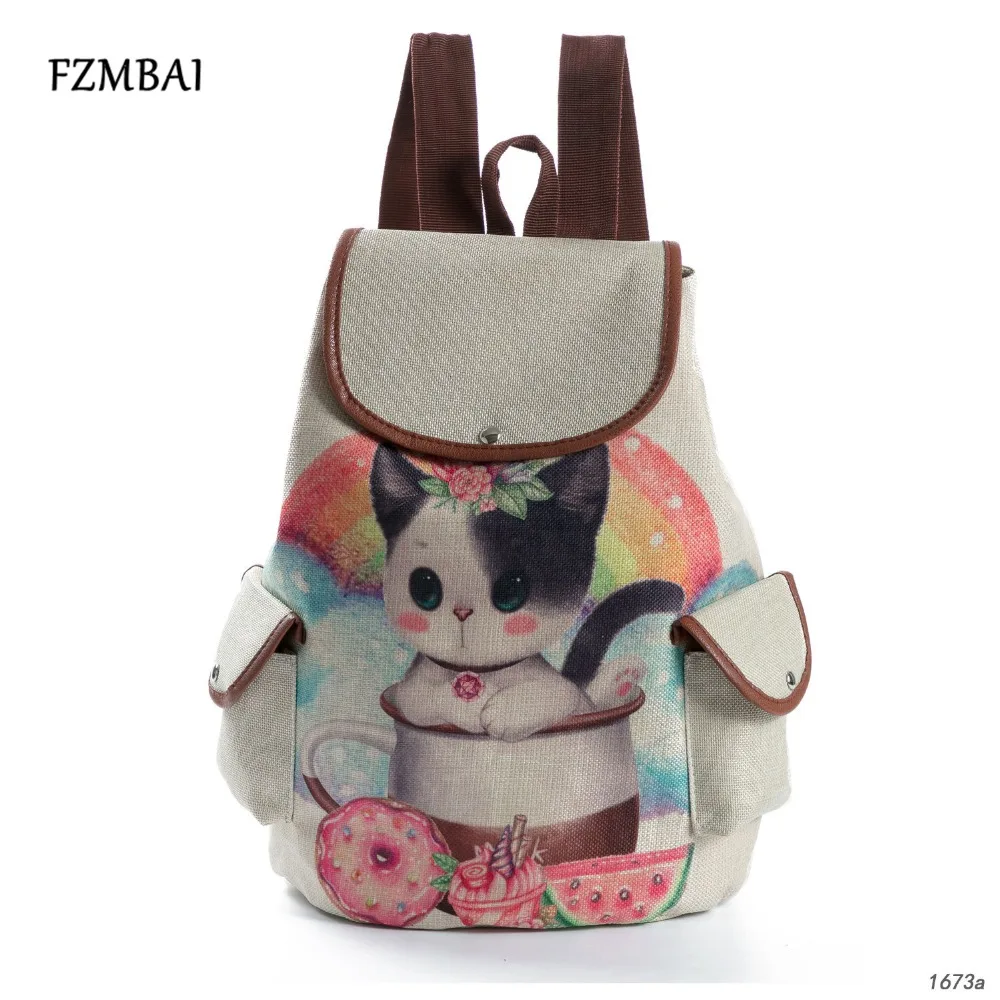 Buy FZMBAI Creative Cartoon Cat Print Backpacks For