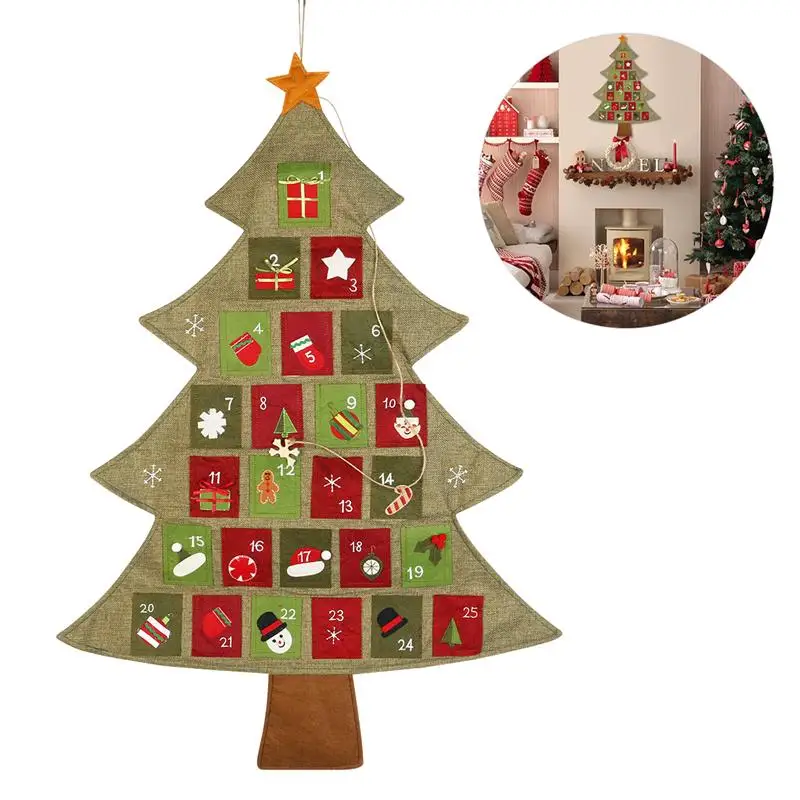 Льняной Рождественский календарь c деревьями 64x89 см настенный календарь Рождественский Адвент-календарь обратного отсчета на рождественскую елку украшения