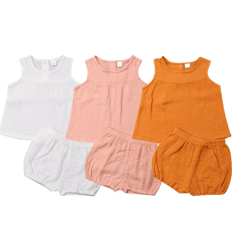 

Summer Cute Suits Baby Girls Clothes Kids Clothes Sleevesless Top Shirts T-Shirt + Shorts 2Pcs Girls Outfits Sets