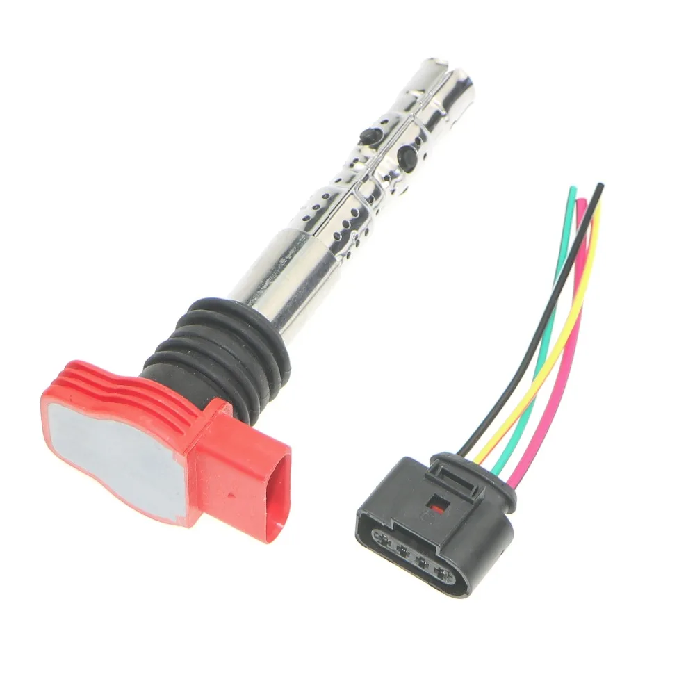 

Engine Red High Voltage Ignition Coils + Connection Harness Plug Adapter For A4 A6 A8 1.8T AVJ AMB BEX 1J0 973 724 06C 905 115 L