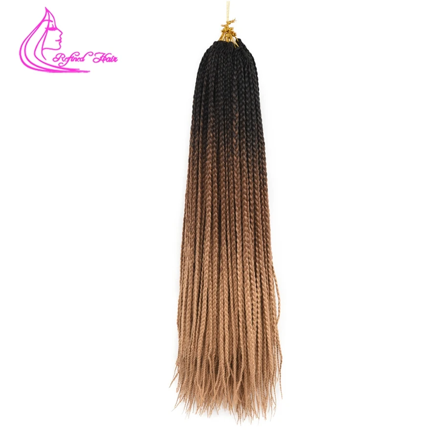 

Refined Black Brown blue Crochet Box Braids 24Inch Long Ombre Synthetic Braiding Hair Extensions African American Braided Hair