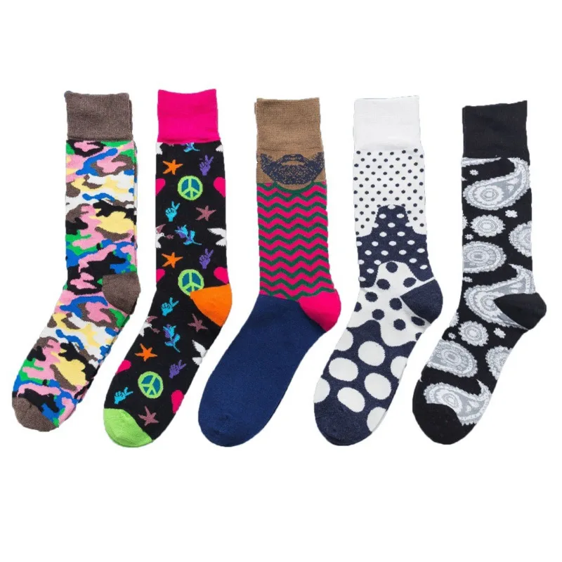 

PEONFLY 1 Pair Funny Socks For Men Business Causal Dress Combed Cotton Harajuku Men Colorful Casual Hip Hop Crew Socks