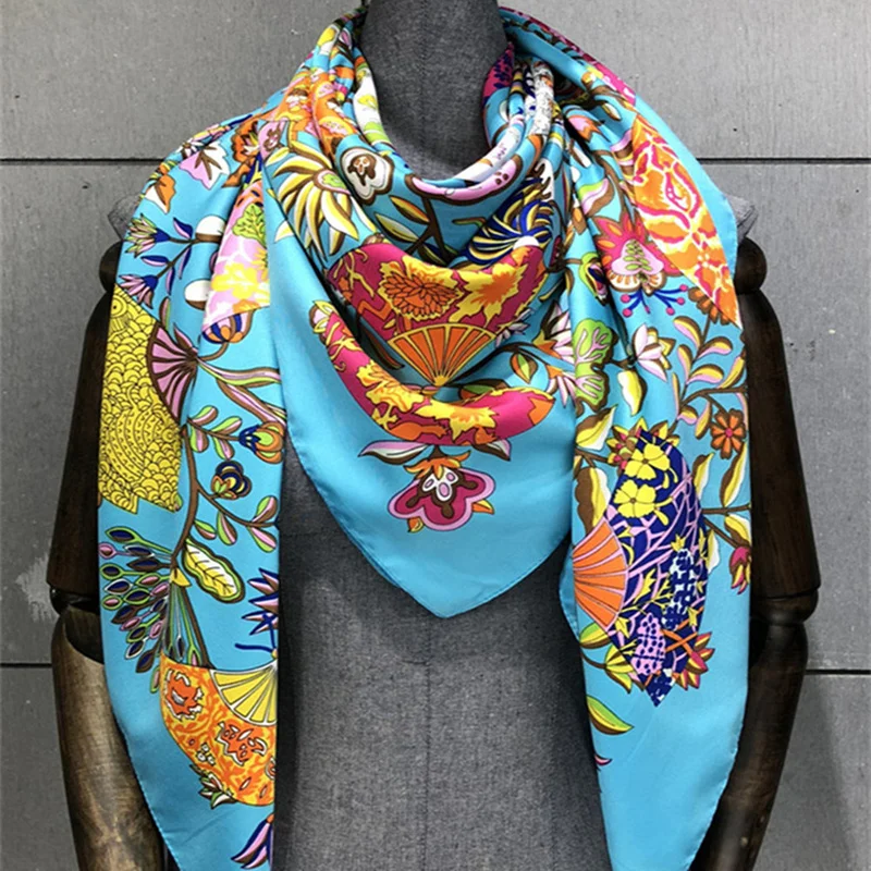 Женский модный Шелковый шарф с цветочным рисунком 130 квадратное украшение для шарфа головной убор подарок платок высокое качество шаль