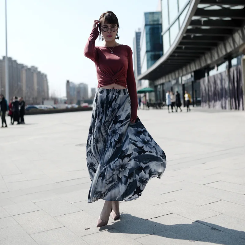 Женские длинные шифоновые юбки, Летние Плиссированные Свободные юбки, школьные Faldas Largas размера плюс, богемные женские юбки s Saias