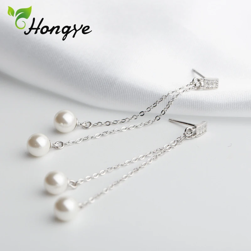 

Hongye Sterling Silver Female Earrings 2019 New Arrival Quality Zircon Drop Earrings for Women Pearls Ear Jewelry Girls Dangler