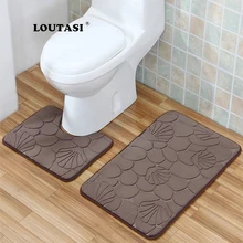 LOUTASI 2PCS Bathroom Mats Set Bath Mat Flannel Floor Memory Foam Rug Kit Toilet Pattern Non-slip Carpet Mattress Bathroom Decor