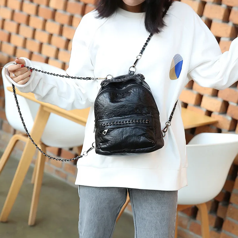 Female Backpack Fashion Mini Chain Backpack Small Black Soft Pu Leather Shoulder Bag Travel School Bags Teenage Girls Handbag Mochila (2)