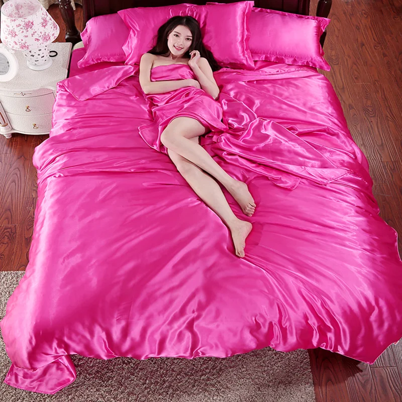 hot 100 pure satin silk bedding set home textile king size bed set satin or silk sheets