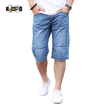 

Casual Mens Cargo Denim Shorts Patchwork Slim Fit Vintage Washed Biker Denim Shorts With Side Zippers For Men