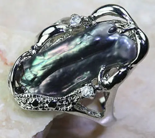 

shipping> >>>stunning baroque black pearl ring SIZE 7-9 #