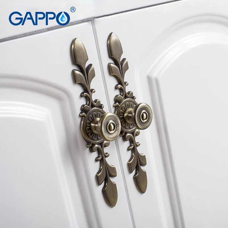 

GAPPO Furniture Handle Leaves Carved Kitchen Cabinet Drawer Door Knobs Handle Bronze Leaf Drawer Pulls Home Room Cabinets Decor