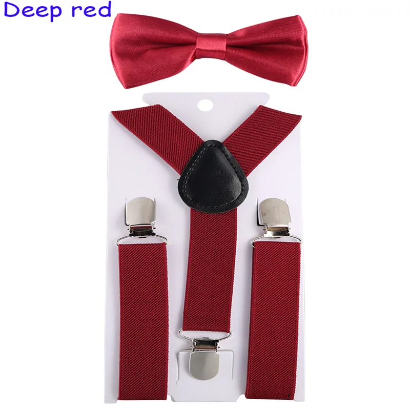 Лидер продаж, Детские подтяжки с бабочкой, Детский галстук-бабочка, комплект, брекеты для мальчиков и девочек, регулируемые подтяжки, Детские свадебные галстуки, аксессуары - Цвет: Dark Red