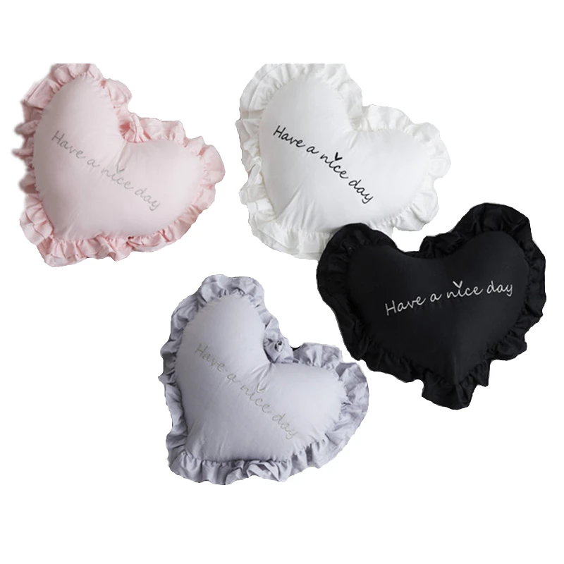 Lotus Leaf Edge Embroidered 100% Cotton Love Heart Pillow with Core Washable Letter Flower NordicToy for Children | Игрушки и хобби
