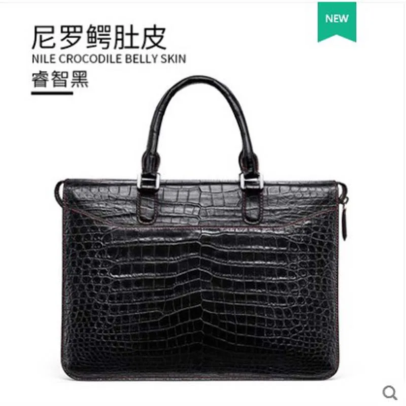 

gete 2019 new Crocodile leather briefcase business man handbag Nile crocodile belly shoulder bag crossbody bag computer bag