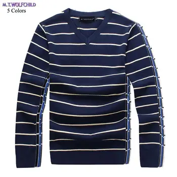

High quality Spring Autumn mens v-neck striped knitted sweaters casual cotton knitted clothing fashion mens pullover sweaters