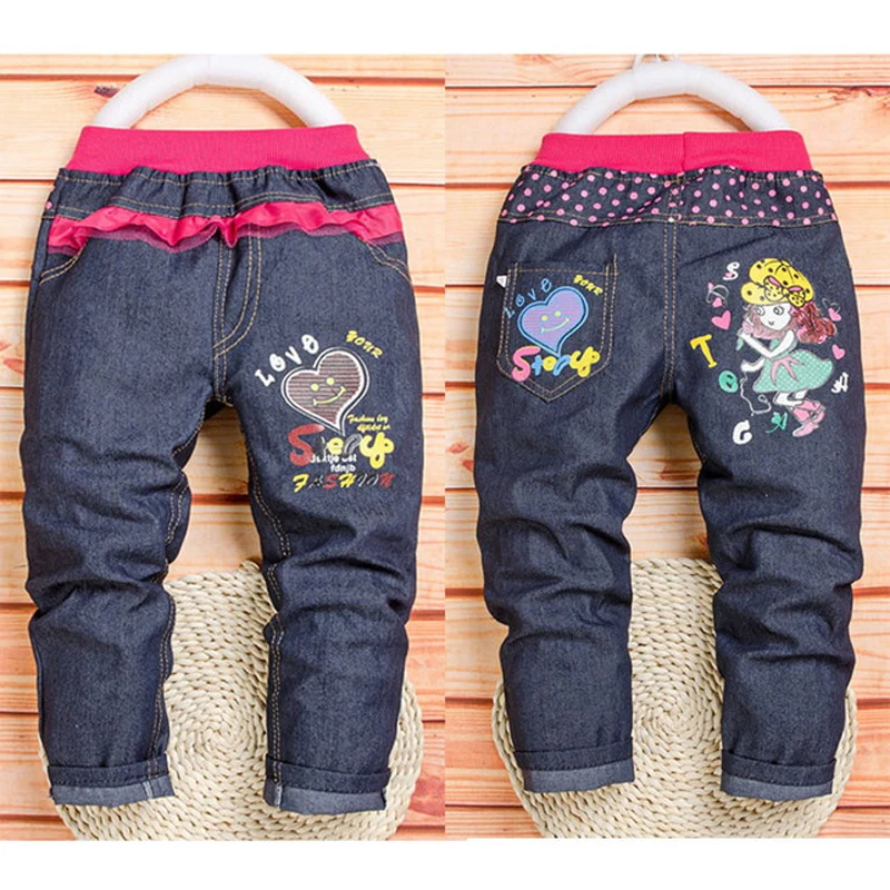 

CN 2017 New Spring and Autumn Children's jeans Dot Girl pattern printing 3-5 year-old girl pants jeans