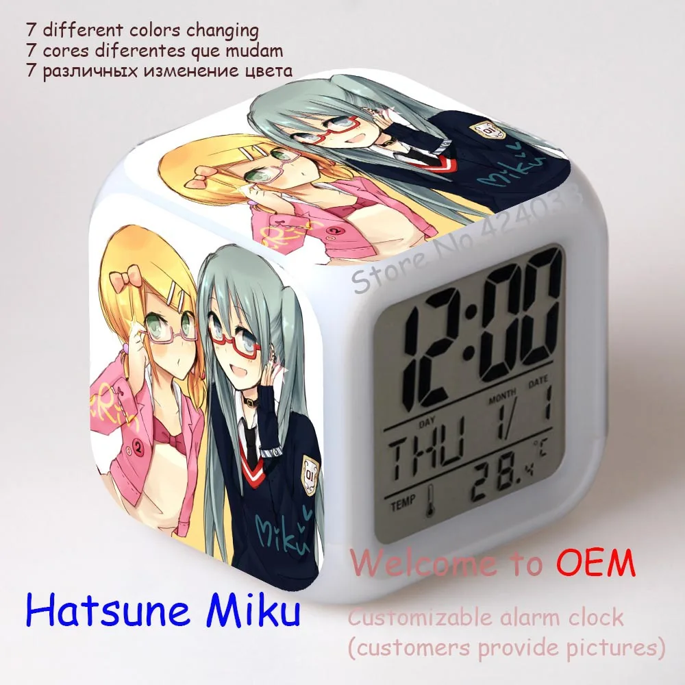 Tsune Miku Hatsune мультяшный будильник светодиодный цветной Ночной светильник сенсорный будильник отправляется на батарею можно настроить на изображение - Цвет: Hatsune Miku