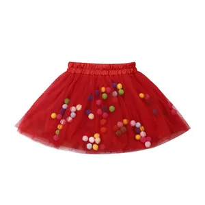 От 0 до 3 лет танцевальная юбка-пачка с кисточками для новорожденных девочек, юбка-американка, балетная юбка с цветочным рисунком - Цвет: Красный