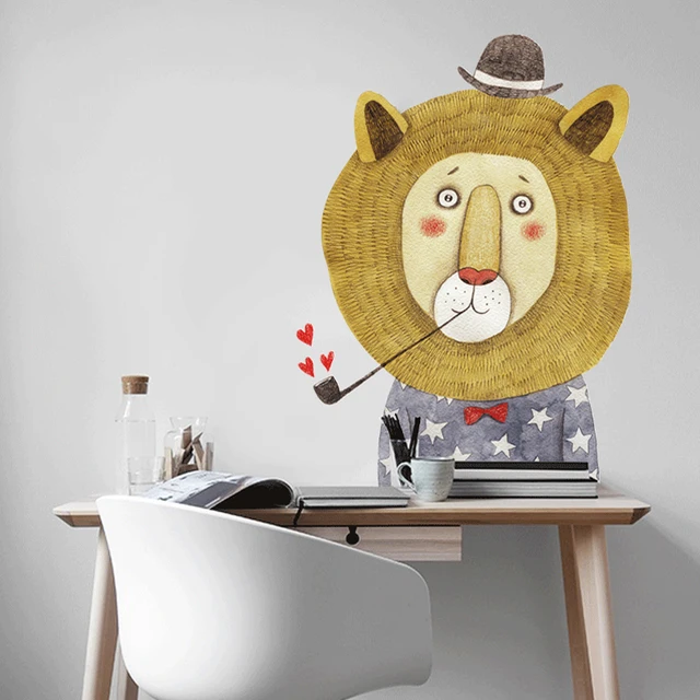 Cartoon Animal Wall Stickers Lion Painting Ilration Nordic Style Cartoon Animal Wall Stickers Lion Painting Ilration Nordic Style Kids Decoration Home Accessories Decor