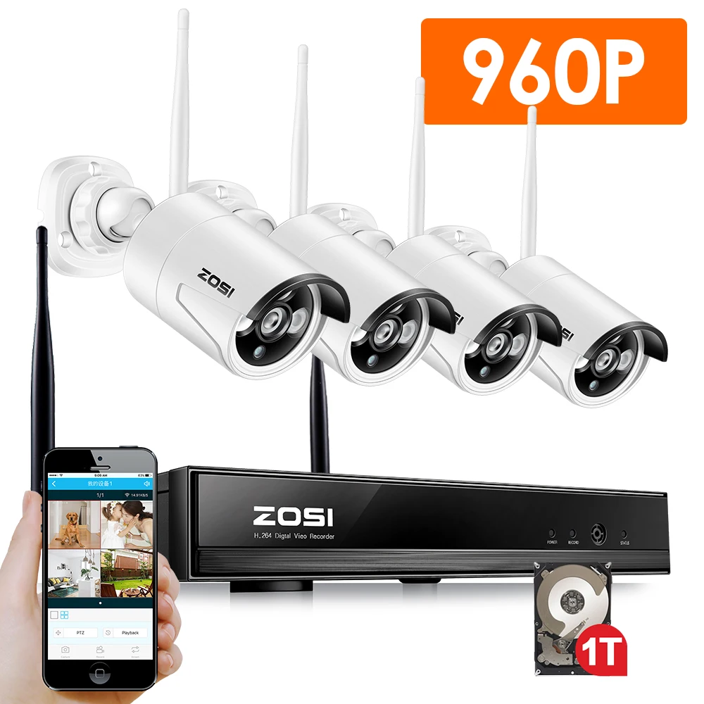Best Price ZOSI 4CH 1080P HDMI WiFi NVR 4PCS 1.3MP IR Outdoor