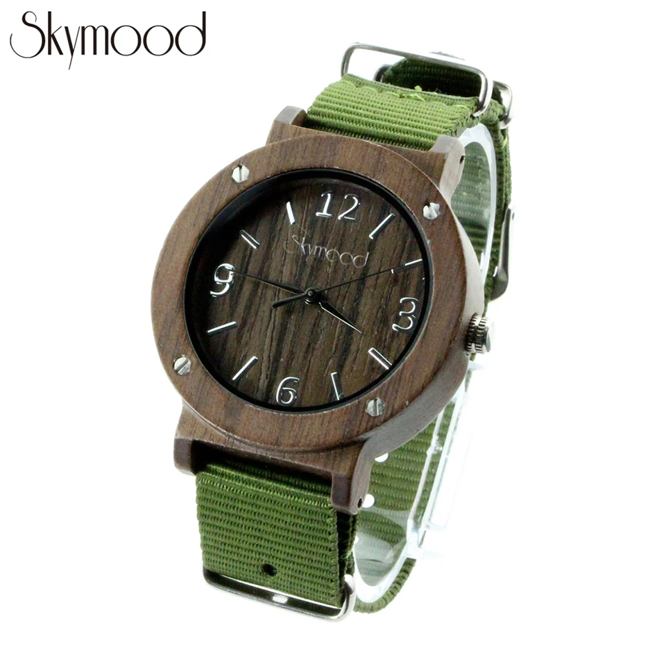

Wooden Watches No Branding Walnut Case And Dial Army Green Nylon Strap Men Size Metal Scale With Paper Box