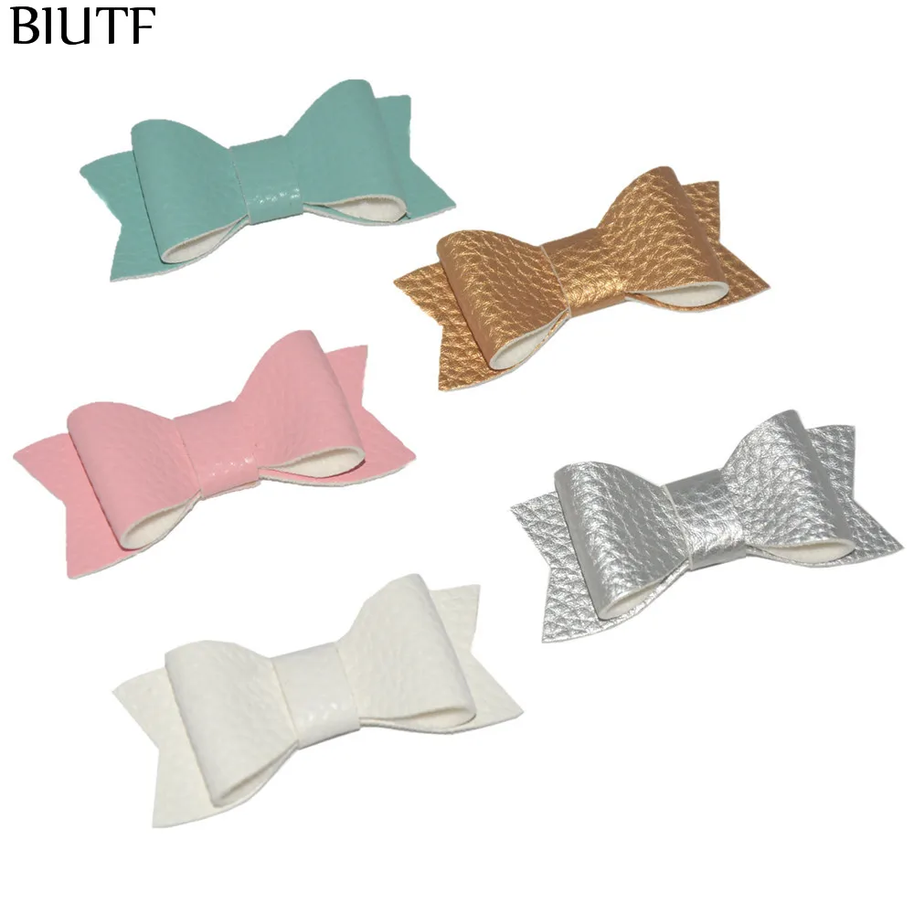 

50pcs/lot Hotsale Synthetic PU Leather Bow Knot Hair Accessories for Hairpin or Headband 12 Colors Available H0277