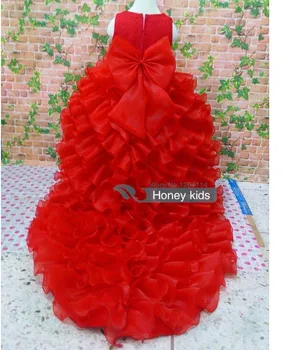 

2017 Flower Girl Dresses Red Chiffon Tailing pageant dresses Girl Dresses For Weddings Party Birthday Dress with Big Bow