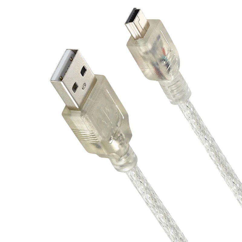 Bochara 20cm Mini 5pin USB Cable USB 2.0 Type A Male to Mini 5P Data Cable Dual Shielding(Foil+Braided) Transparent White