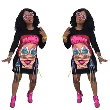 Сари индийская одежда сари, Европа и новых женских взрывных моделей, голова мультфильма, свободное сексуальное платье