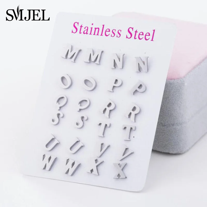 

SMJEL Bijoux Personalized Alphabet Initial A-Z Earrings for Women Stainless Steel M Letter Stud Earing Jewelry boucle d'oreille