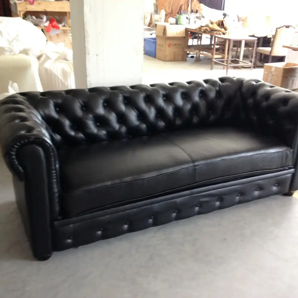 Jixinge Modern High Quality Clical Living Room T Sofa Genuine Leather American Style Chesterfield 2 3 Seater Black
