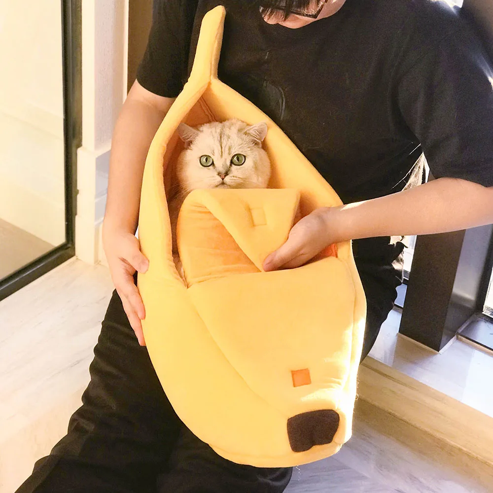  Winter Pet Bed For Cats Banana Shape Warm Soft Plush House For Small Dogs Cat Blanket Mats Puppy Ke