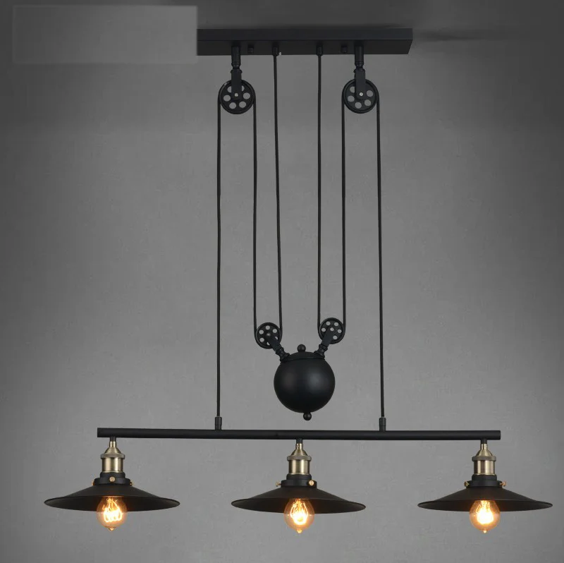 3 Head Vintage Iron Loft Industrial American Country Pulley Pendant