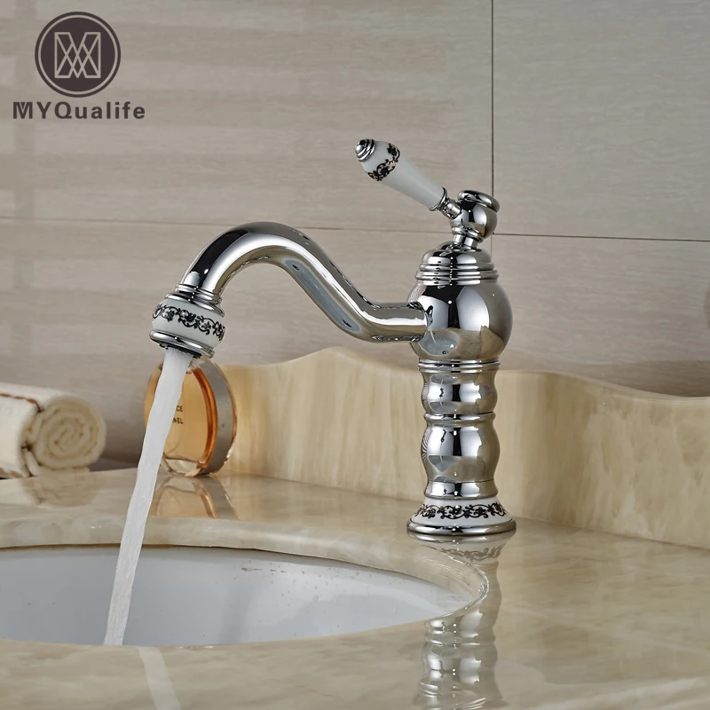 Luxury Ceramic & Chrome Basin Faucet Deck Mount Long Spout Mixer Taps