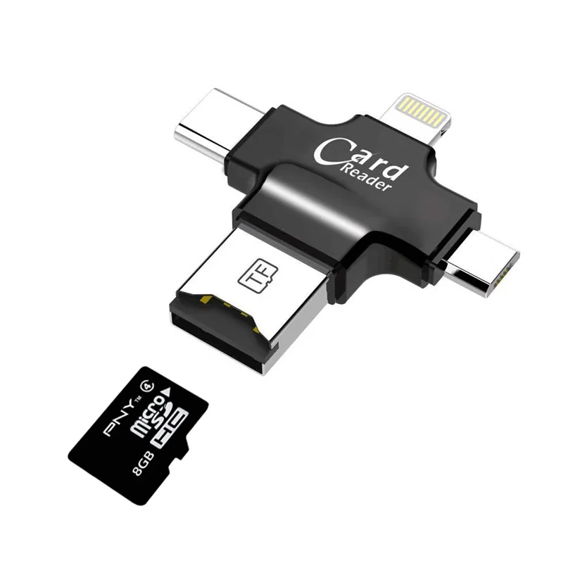 4 в 1 картридер Типа c/Молнии/Micro USB/USB 2.0 Устройство Чтения Карт Памяти Карта Micro Sd Reader для Android Ipad/Iphone 7 плюс 6s5s OTG читатель