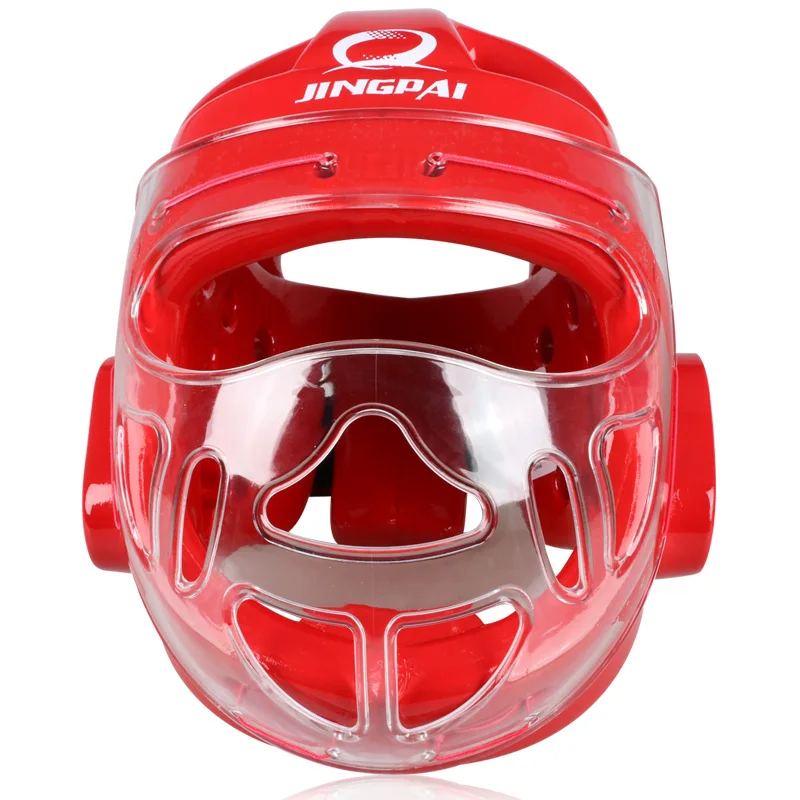 Взрослый, ребенок, тхэквондо каска Защита головы с лицом маска каратэ capacete - Цвет: Красный