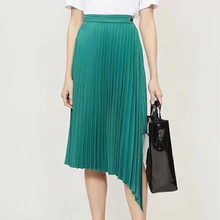 Женская плиссированная зеленая юбка 19 Весна и лето с высокой талией однотонная Повседневная Женская плиссированная средняя удлиненная юбка с поясом