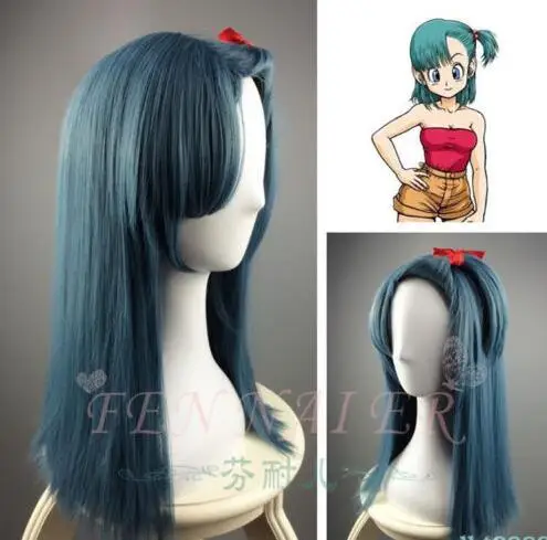 

free shipping Straight style Anime Dragon Ball Z Bulma Modeling straight cyan cosplay wig/wigs